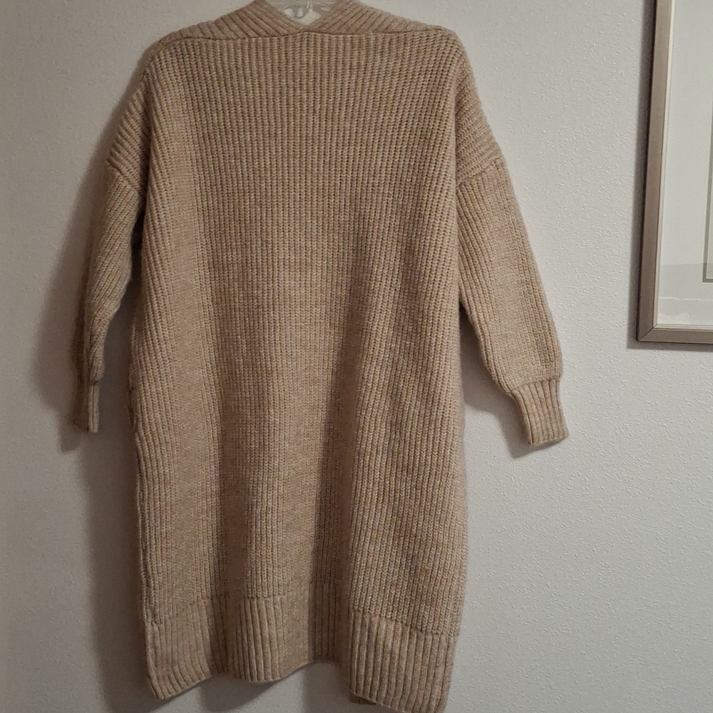 Topshop Neutral Beige Open-Front Long Ribbed Cardigan Duster With Pockets Sz. XS - Picture 5 of 5